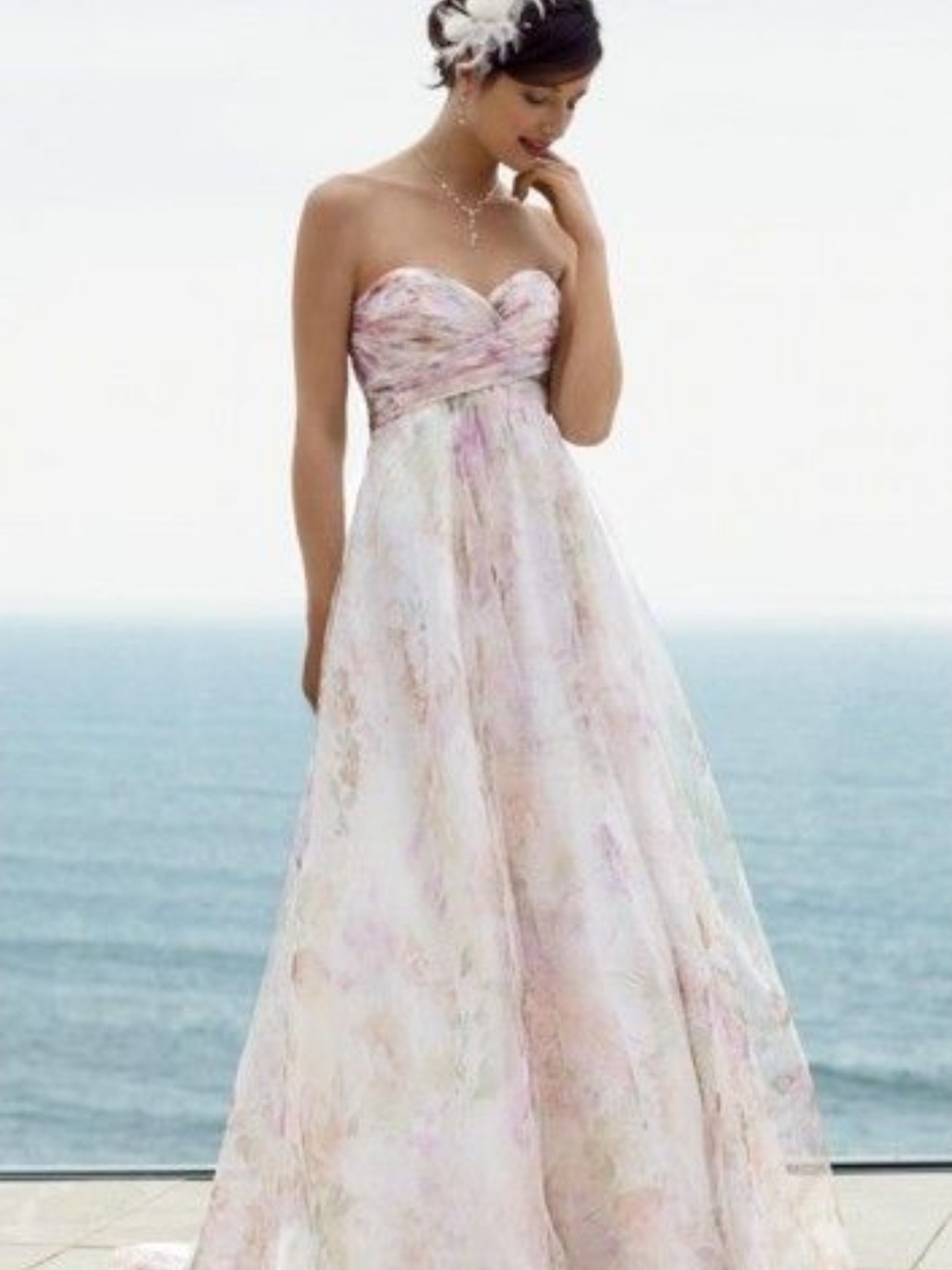 David's Bridal T3267 Strapless Pastel Floral Wedding Gown Size 10 Nwot